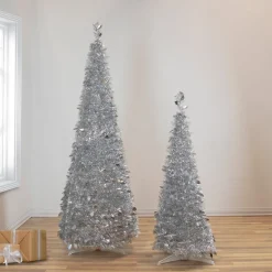 4' Silver Tinsel Pop-Up Artificial Christmas Tree, Unlit