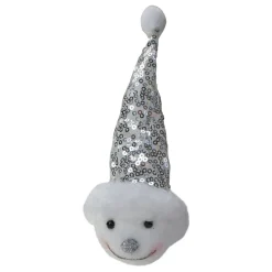 6" Smiling Snowman Head Wearing a Silver Sequin Santa Hat Christmas Ornament