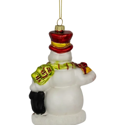 5.25" Snowman and Penguins Hanging Glass Christmas Ornament