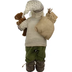 2' Standing Santa Christmas Figure with a Plush Bear and Lantern