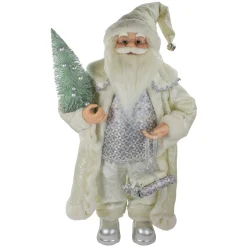 2' Standing Santa Christmas Figure Carrying a Green Pine Tree