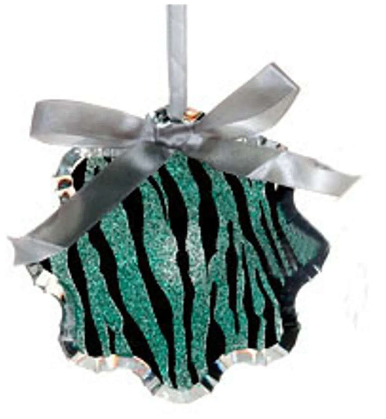 4.5" Teal Green and Black Glittered Zebra Print Snowflake Prism Christmas Ornament