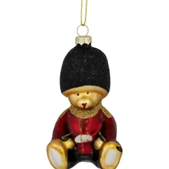 4" Teddy Bear Soldier Glass Christmas Hanging Ornament
