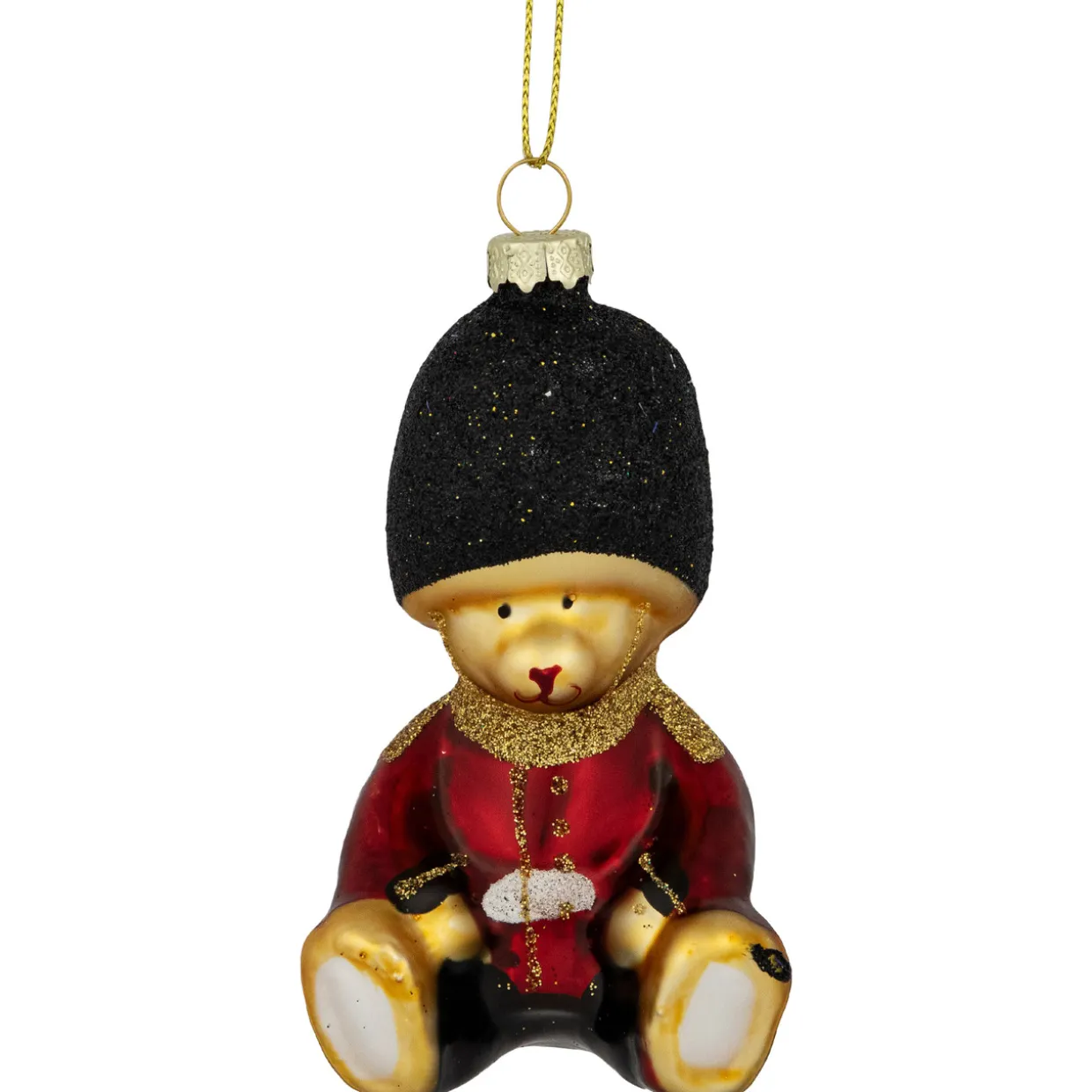 4" Teddy Bear Soldier Glass Christmas Hanging Ornament