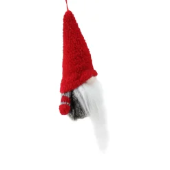 6” Tiny Gray and Red Striped Faux Fur Christmas Santa Gnome Ornament