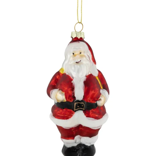 5" Traditional Red and White Santa Hanging Glass Christmas Ornament