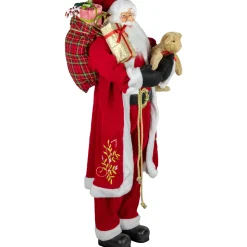 5' Traditional Santa Claus with Teddy Bear and Gift Bag Standing Christmas Figure