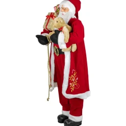 5' Traditional Santa Claus with Teddy Bear and Gift Bag Standing Christmas Figure