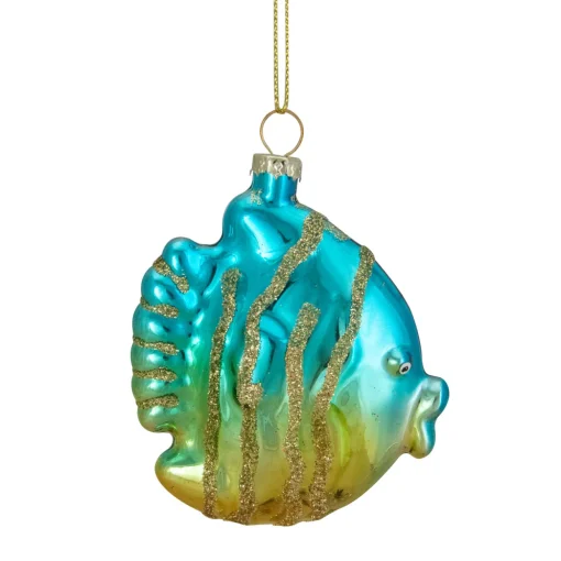 3" Turquoise and Gold Glass Fish Christmas Ornament