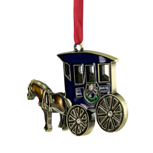 3.25" U.S. Mail Parcel Horse and Buggy Christmas Ornament with European Crystals