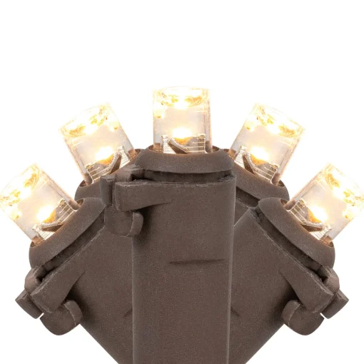 100 Warm White LED Wide Angle Christmas Lights - 33 ft Brown Wire