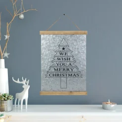 16" We Wish You a Merry Christmas Galvanized Sheet Metal Hanging Wall Sign