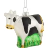 3" White and Black Cow Glass Christmas Ornament