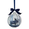 4" White and Blue Moose Glass Christmas Ball Ornament