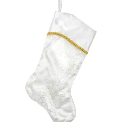 20.5" White and Gold Glitter Poinsettia Christmas Stocking