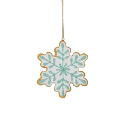 3.75" White and Green Christmas Snowflake Ornament