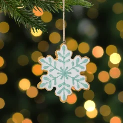 3.75" White and Green Christmas Snowflake Ornament