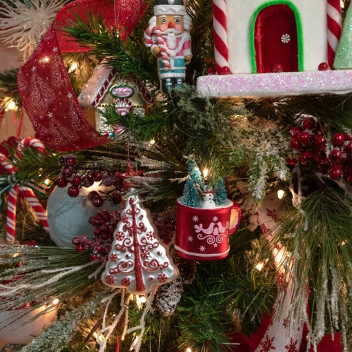 6" White and Red Christmas Tree Glass Ornament