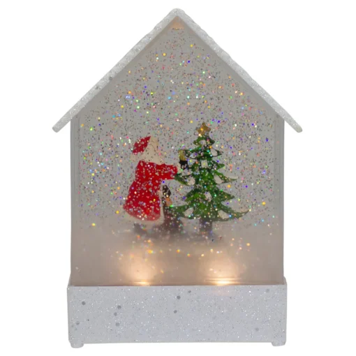8.25" White and Red House Shaped Christmas Snow Globe