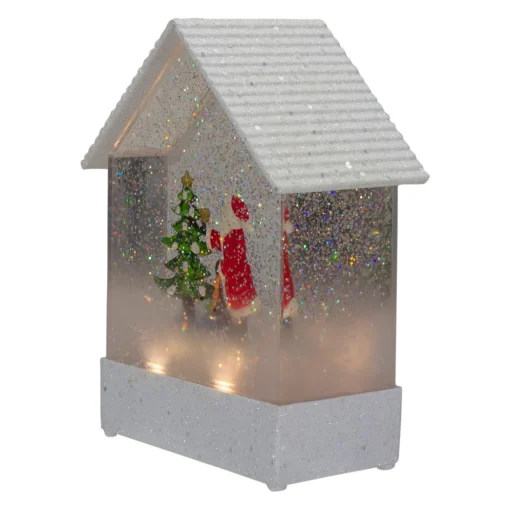 8.25" White and Red House Shaped Christmas Snow Globe