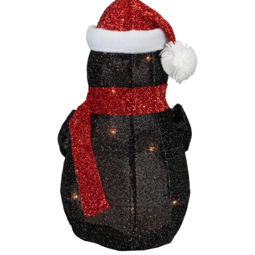 19.5" White and Red Lighted Penguin with Santa Hat Outdoor Christmas Decoration
