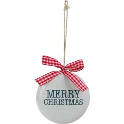 4.5" White and Red Merry Christmas Ornament with a Bow