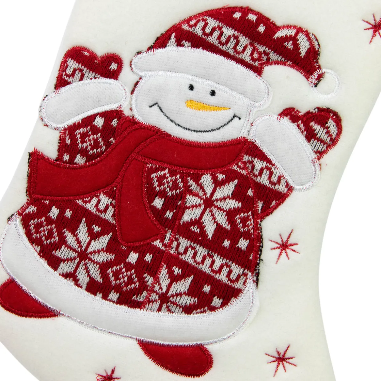 17" White and Red "Welcome" Snowman Embroidered Christmas Stocking