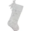 19” White and Silver Filigree Christmas Stocking with Bows