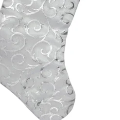 19” White and Silver Filigree Christmas Stocking with Bows