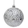 3.5" White and Silver Floral Distressed Christmas Ball Ornament