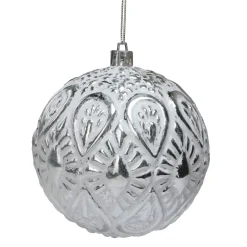 3.5" White and Silver Floral Distressed Christmas Ball Ornament