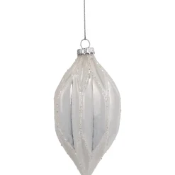 4.5" White and Silver Glitter Finial Glass Christmas Ornament