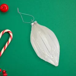 4.5" White and Silver Glitter Finial Glass Christmas Ornament