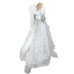 22" White and Silver Glitter Angel with Star Hanging Christmas Decoration