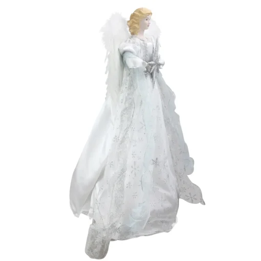22" White and Silver Glitter Angel with Star Hanging Christmas Decoration
