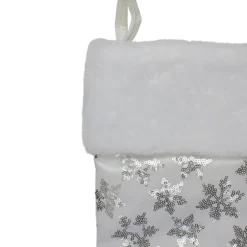 19 White and Silver Sequin Snowflake Christmas Stocking