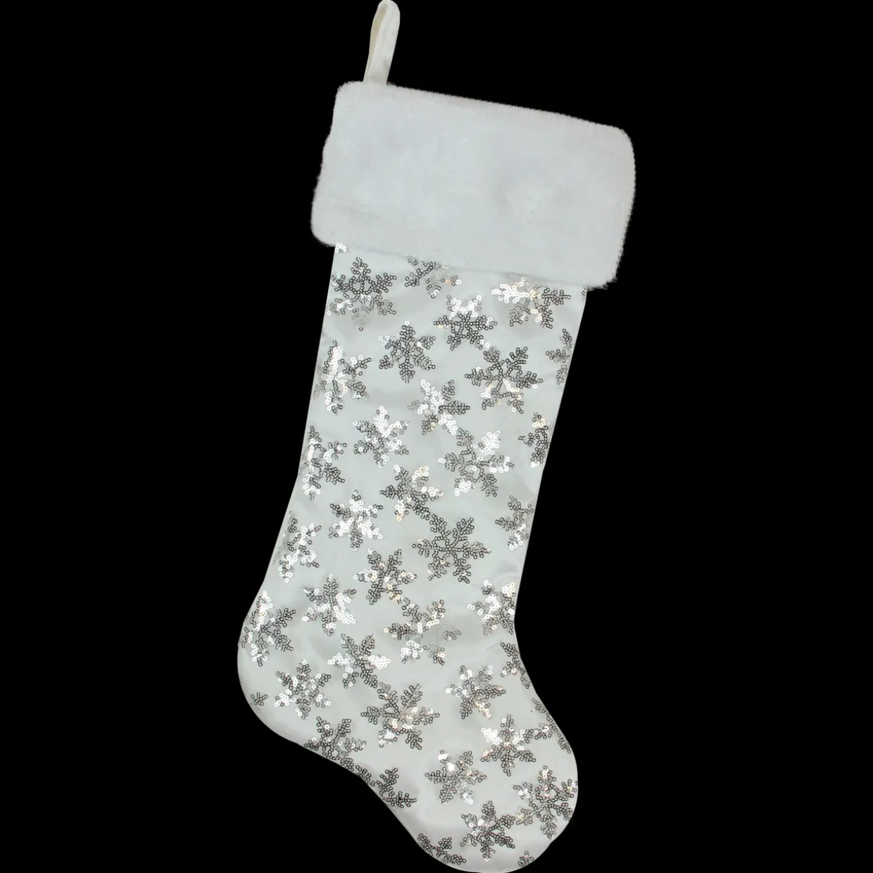 19 White and Silver Sequin Snowflake Christmas Stocking
