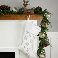 19" White and Silver Snowflakes Christmas Stocking