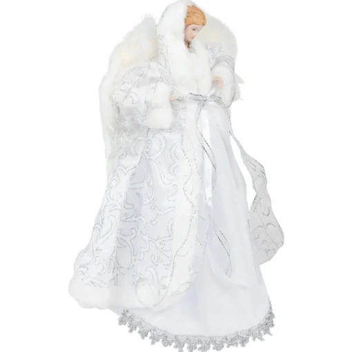 14" White Angel with Lighted Wings Christmas Tree Topper