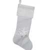 20" White Christmas Stocking with Silver Sequin Snowflake