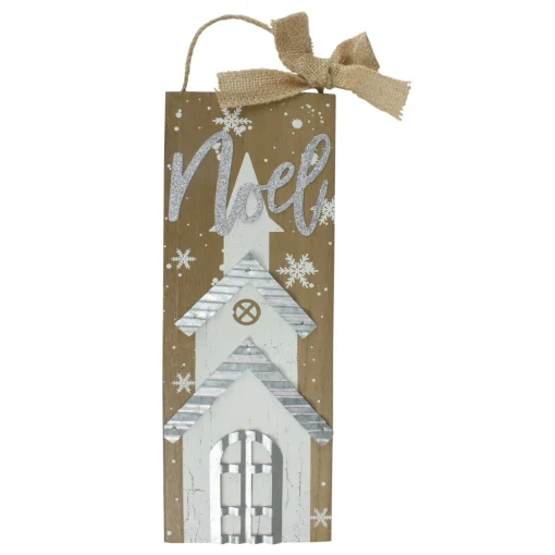 12.5 White Church and Snowflakes with Metal Noel Wooden Christmas Wall Decoration