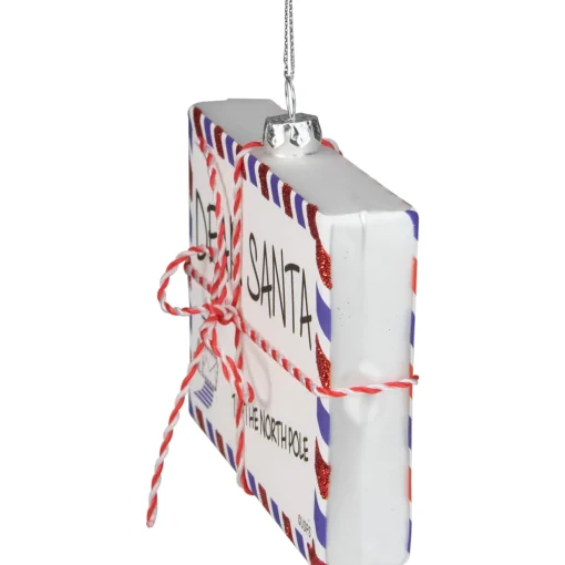 3.5" White Envelope "USPS Dear Santa" With Stripes Glass Christmas Ornament