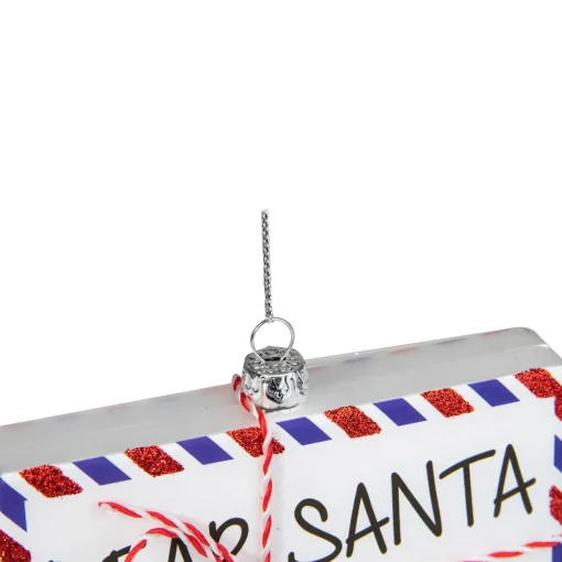3.5" White Envelope "USPS Dear Santa" With Stripes Glass Christmas Ornament