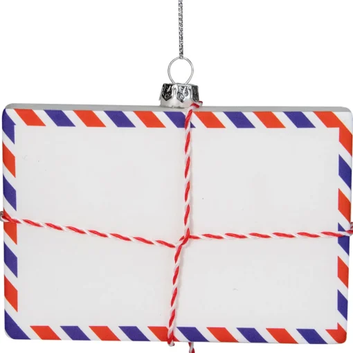 3.5" White Envelope "USPS Dear Santa" With Stripes Glass Christmas Ornament