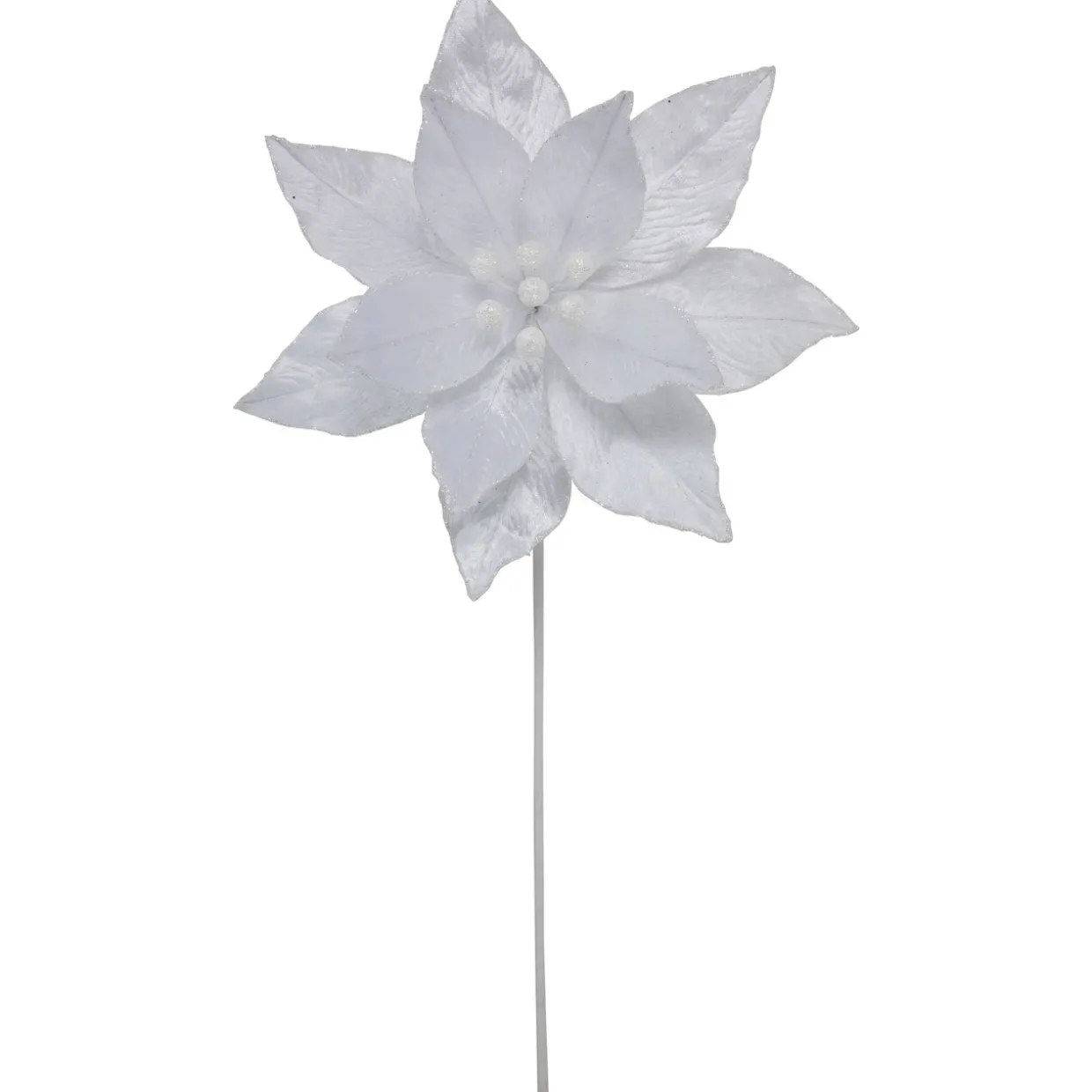 24" White Glittered Poinsettia Christmas Stem Spray