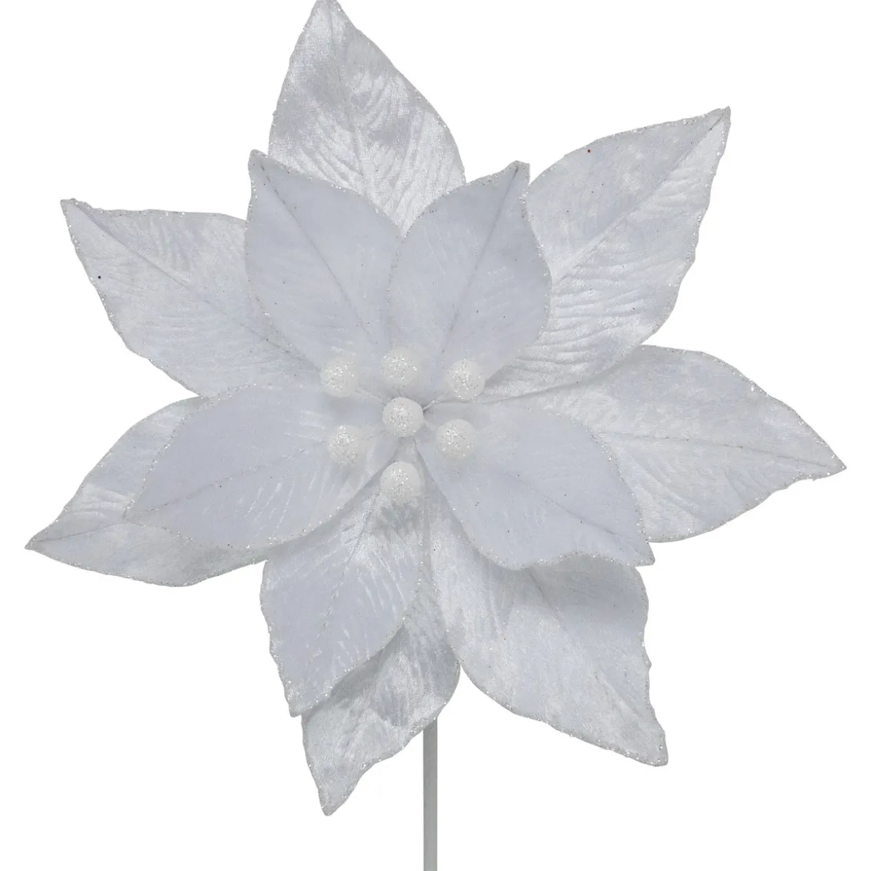 24" White Glittered Poinsettia Christmas Stem Spray