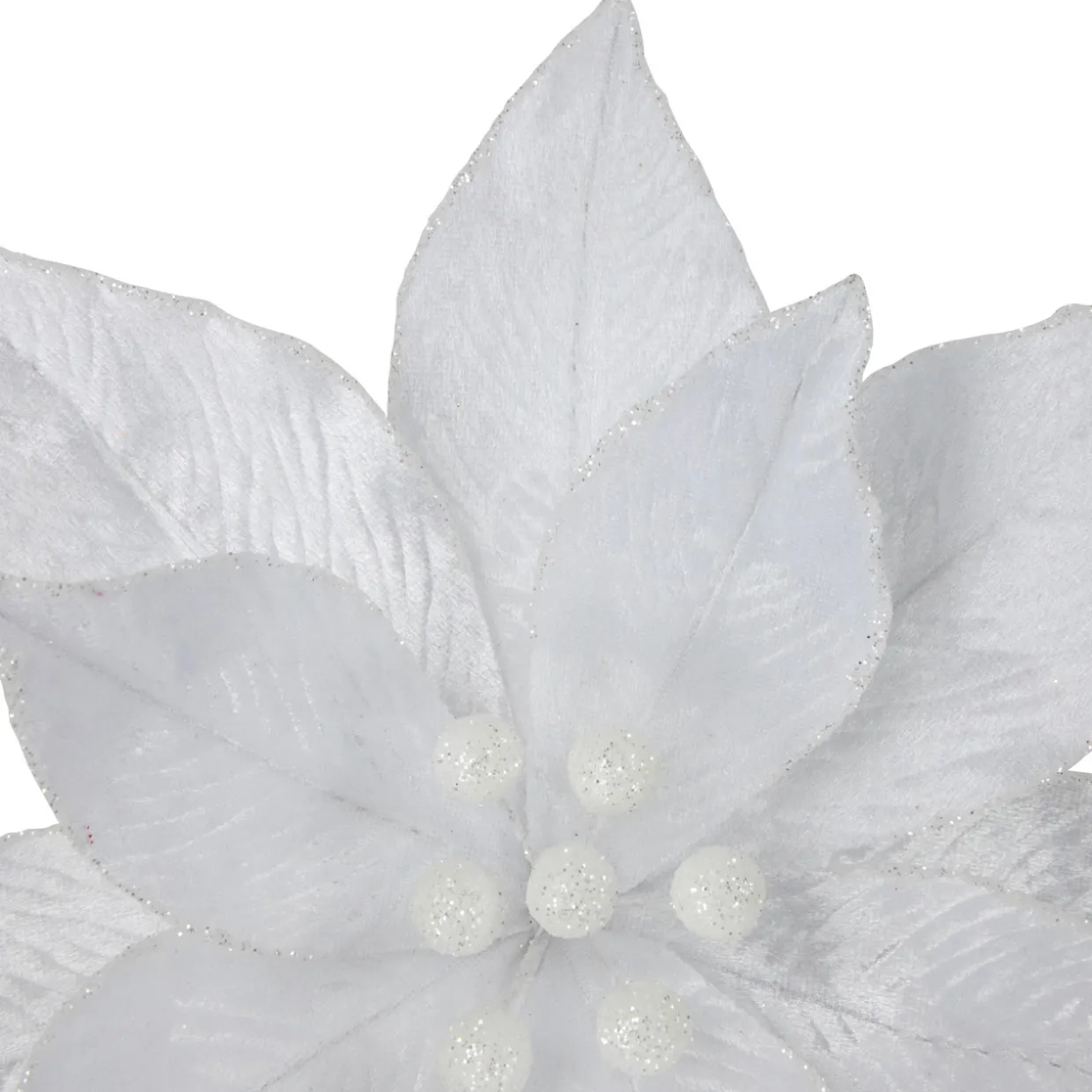 24" White Glittered Poinsettia Christmas Stem Spray