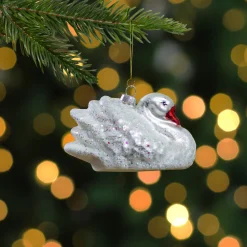 3.75" White Iridescent Glass Swan Christmas Ornament