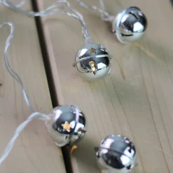 8 White LED Jingle Bell Novelty Christmas Lights - 3 ft Clear Wire