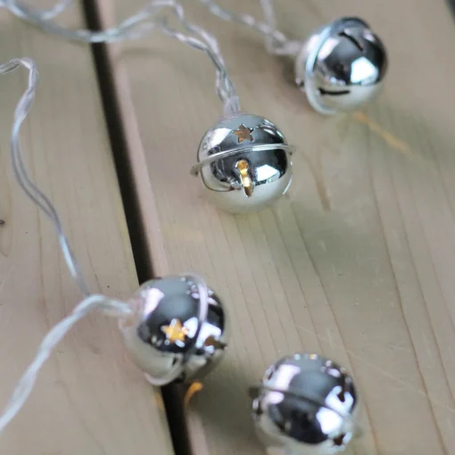 8 White LED Jingle Bell Novelty Christmas Lights - 3 ft Clear Wire